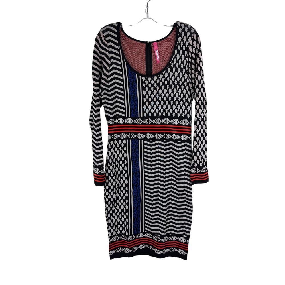 Plenty Tracy Reese Felicity Dress Size Large Geometric Long Sleeve Bodycon